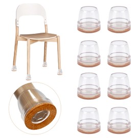 Ezprotekt Protective Caps for Chair Legs with Felt, Pack of 16, Rubber Furniture Leg Cups, Diameter 16-20 mm Table Leg Cover, Furniture Mat for Hardwood Floors, Round, Transparent, Round, Fit 0.5-0.8