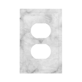 White Grey Marble Electrical Outlet Cover Decorative Wall Plate Single Duplex Plastic Faceplate for Bathroom Home Bedroom Decor 5" x 3"
