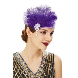 BABEYOND Women's Ostrish Feather Crystal Teal Headband Wedding Bridal Feather Headband Flapper Headpiece 1920s