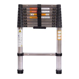 Bowoshen Telescopic Ladder Stainless Steel Frame Safety Locks 330lbs Load Capacity for Indoor and Outdoor, with Anti-Slip Rubber Feet, Adjustable Height, Easy to Operate, 8.5 / 10.5 /12.5FT - Size: 8.5FT