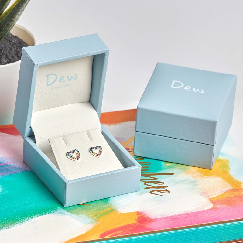 Dew Sterling Silver and Multi Nano Gems Open Heart Stud
