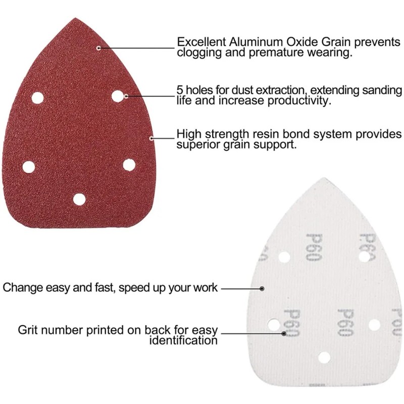 100Pcs 40-240 Grit Aluminum Oxide Mouse Detail Sander Sandpaper with
