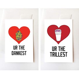 Dank Nug & Double Cup Lean Love Greeting Card Set, Funny, Internet, Trill, Lean, Weed, Dankest, Trillest