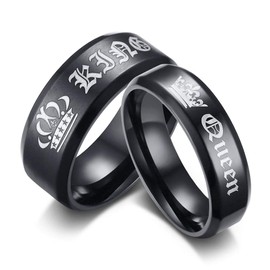 OIDEA Pair Ring Black King Queen: Men's Women's Rings Stainless Steel Band Ring Finger Ring Wedding Rings Gift for Couples Couples Partner Valentine's Day Anniversary Birthday, Stainless Steel, No