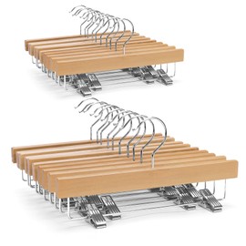 Nature Smile Kids Solid Wooden Pants Hangers,Baby Toddler Children Wood Skirts Hangers,Trousers Bottom 11.8 inches Hangers with 2-Adjustable Clips Anti-Rust Hook Pack of 20 (Natural)