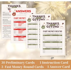 QKX Thanksgiving Party Games, Family Feud Game, Christmas Friendly Feud, Family Reunion Games and Activities for Festival, Party Supplies for Adults, 30 Game Cards, 3 Fast Money Round Cards, SX02