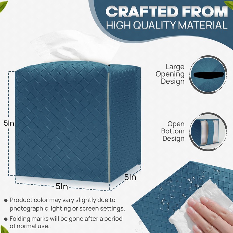 Azormi Tissue Box Cover, PU Leather Square Tissue Box Holder