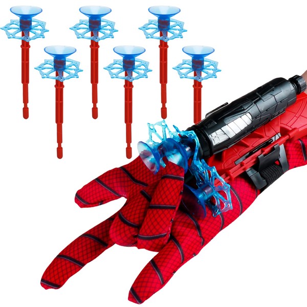 Dacitiery Spider Web Shooter, Spider Toy Launcher Gloves Kids, Spider Launcher Wrist Toy Set for Boys Gift (1 Launcher + 6 Bullets + 1 Gloves)