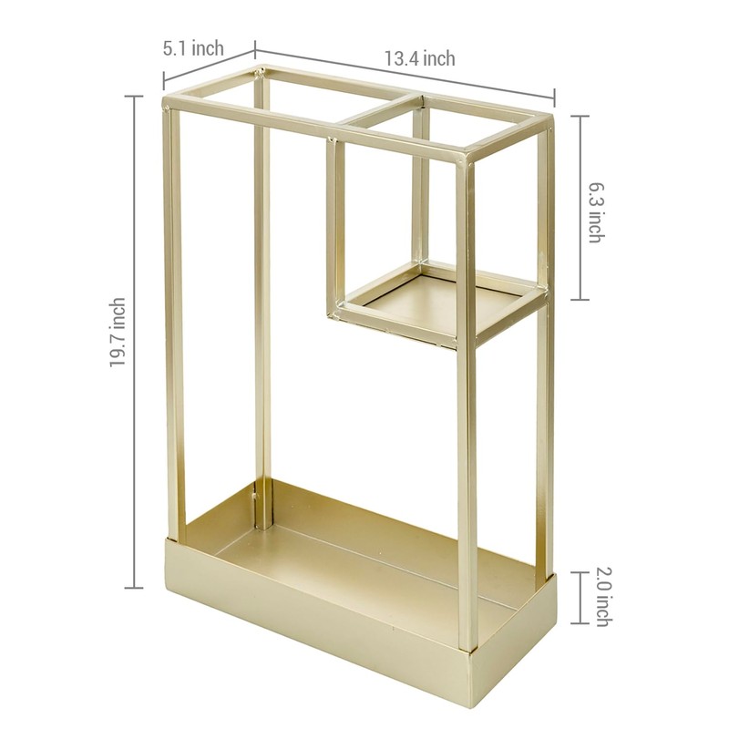 MyGift Modern Brass Tone Metal Entryway Umbrella Rack with Geometric