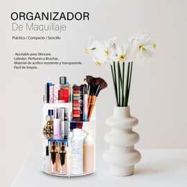 Andromeda Inc Organizador de Maquillaje Giratorio - 360 Grados Vitrinas Cosméticas de Acrílico -Caja de Almacenamiento de Maquillaje Transparente -Soporte Organizador de Baño Ajustable (Liso)