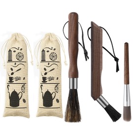 3 cepillos de limpieza para molinillo de café, herramienta de limpieza para máquina de espresso, mango de madera de nogal, cerdas naturales, herramienta de limpieza para máquina de café