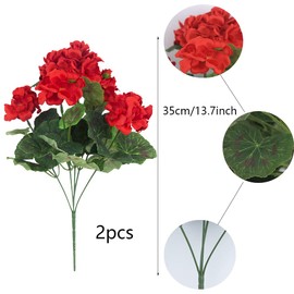 FERIAL 2 Pcs Artificial Red Geranium Bush Faux Flowers Geraniums Silk Flowers Outdoor Plant Bush Red Geraniums for Floral Home Decor Indoor Garden Patio Grave Cemetary Vase Table Centerpiece…