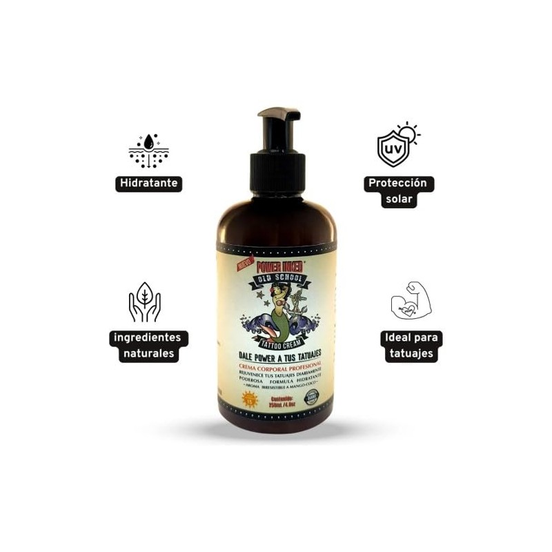 crema liquida para todo el cuerpo con tatuaje power inked