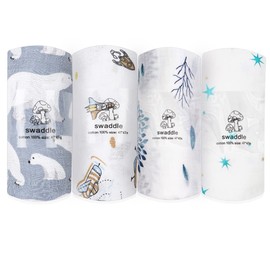 norinori Muslin Squares Baby Swaddle Blanket - Muslin Cloths Blankets 4 Pack 100% Breathable Soft Cotton 47x47inch Multi Use Baby Swaddle Super Durable Reusable Newborn Essentials