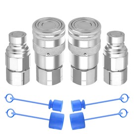 Cplbrb 1/2’’ NPT Flat Face Hydraulic Quick Connect Couplers/Couplings with Dust Caps, The Universal Bobcat Flat Face Quick Connect Fittings with with 1/2’’ Body ISO 16028 Standard-2Set