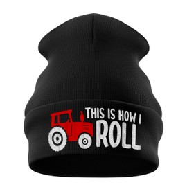 Purple Print House This is How I Roll Tractor Driving Beanie Hat - Funny Farming Gifts for Him or Her - Hay Baling Farmers Beanie Hat Gift, One Size, Black