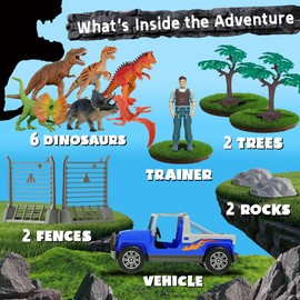 Zippytots Dinosaur Toys for Kids 3-5 Dino Park World Play Set, 6 Dinosaur Figures with Toy Car, Trees and Accessories, Dino Toy for Kids Boys Girls 5-7 Birthday Party Favor Gift