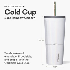 Corkcicle Cold Cup Insulated Tumbler with Straw - Keeps Drinks Cold for 12 Hours - Triple-Insulated Stainless Steel - Leak-Resistant Lid - Summer Drinkware Gift - 24 oz - Unicorn Magic