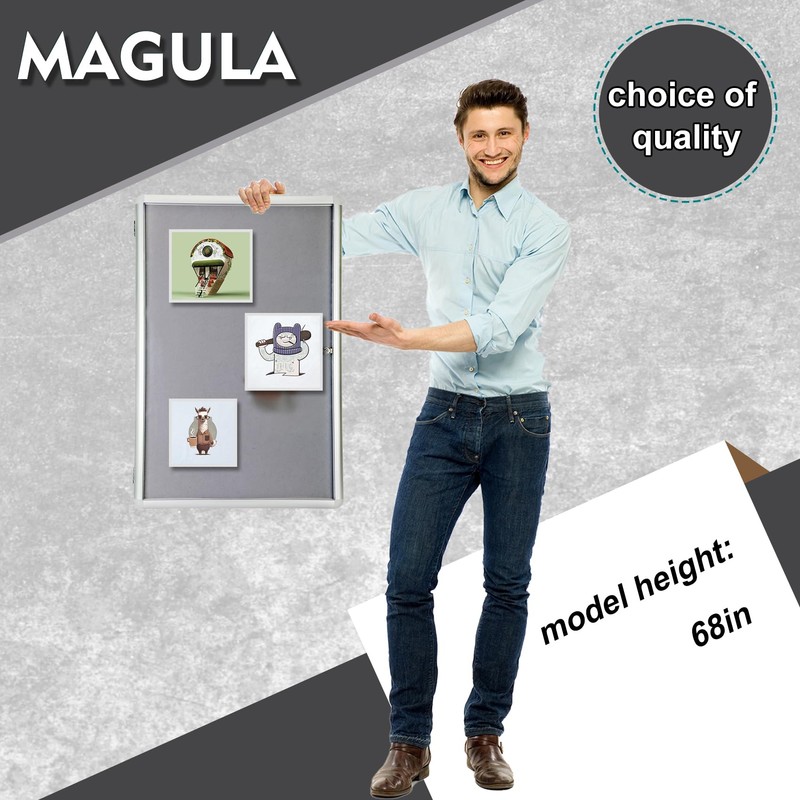 Magula Enclosed Bulletin Board Tamper-Proof Dispaly Case, Aluminium Frame, Shatter