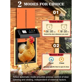 Automatic Chicken Coop Door, Aluminum Automatic Chicken Door with Anti-Pinch Feature, Timer and LCD Display (Black-Orange)