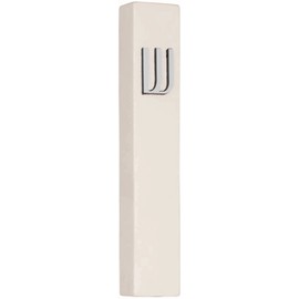 A&S Mezuzot Modern Concrete Mezuzah Case with Scroll, Easy Peel and Stick Mezuza (Ivory+ Silver Shin, 6 Inches)