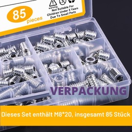 Threaded Insert Wood Screw Nut Ramp Sleeve M8 x 20 mm Pack of 85