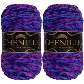 JubileeYarn Chenille Yarn - Worsted Weight - 100g/Skein - Elysium - Variegated Multicolor Velvet - Crochet and Knitting Yarn - 2 Skeins