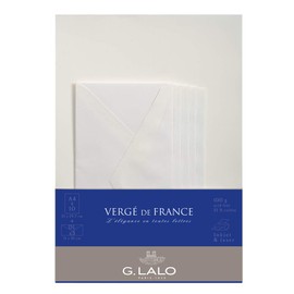 Clairefontaine - Ref 62750L - G.Lalo Correspondence Set - 10 x A4 100gsm Sheets + 5 x DL Gummed Lined Envelopes (110 x 220mm) - Vergé De FR, Extra-White
