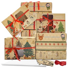 12 Packs Christmas Cookie Boxes with Window,Bakery Treat Boxes Gift Baking Box Christmas Kraft Gift Boxes with Ribbons and DIY Gift Tags for Gift Giving, Pastry, Candy, Party Favors (Large)