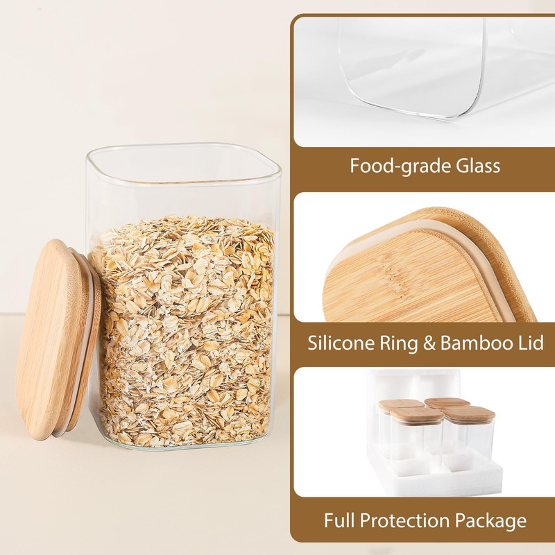 37oz(1.2Qt) Square Glass Storage Containers with Bamboo Lids – 4