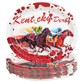 50Pcs Kentucky Derby Party Supplies Kentucky Derby Oval Plates Horse Racing Derby Party Decorations Run for the Roses Disposable Dinnerware for 50 Guests 10 x 12 Inch(Red)
