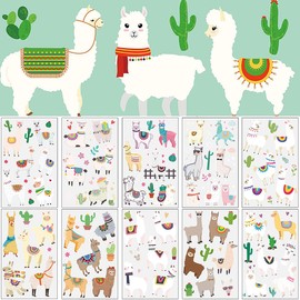 Tslinc Children's Tattoo 10 Sheets Alpaca Tattoo Set, Temporary Tattoos, Children's Stickers, Waterproof Children's Tattoos, Alpaca Stickers for Girls/Boys, Children's Birthday Party Bag Party (Alpaca)