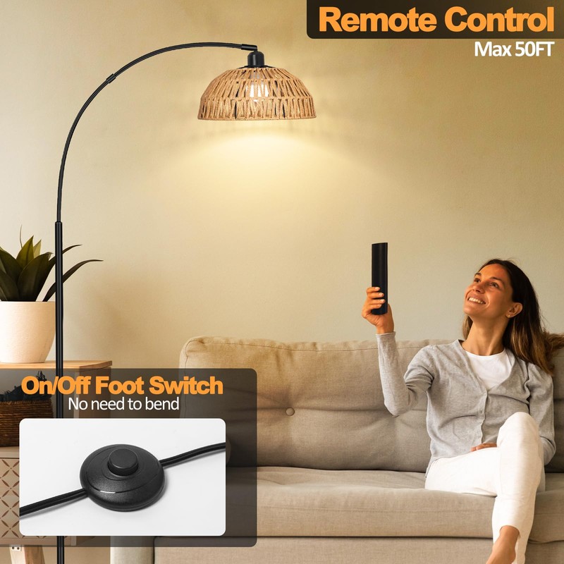 Boho Floor Lamp with Remote- Arc Tall Lamps, Bronze Floor