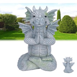 Small Dinosaur Sculpture Meditated Statue Home Ornament for Garden Tree Courtyard Backyard 5.91in Decorative Accent Sculpture Stone