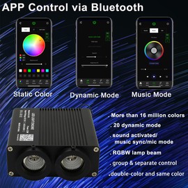 AZIMOM Dual Color 32W Fiber Optic Starlight Kits 600pcs*0.03in*9.8ft Fiber Strands Sound-Activated APP/Bluetooth Remote Control Home Car Star Ceiling Roof Headliner Decor
