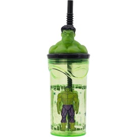 CARTOON 3D Character Drinking Straw Cup Reusable Plastic BPA Free Capacity 360ml (Hulk (1))