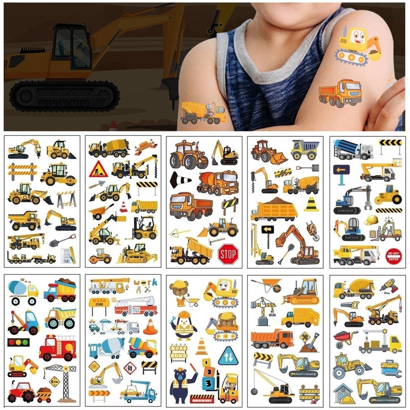 Temporary Tattoos for Kids Construction Vehicles Excavator Truck Stickers Fun