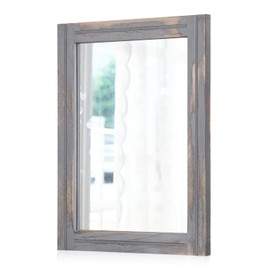 AAZZKANG Wood Framed Mirror 20"x16" Rectangular Rustic Wall Mirror Farmhouse Decorative Mirror for Bathroom Living Room Bedroom