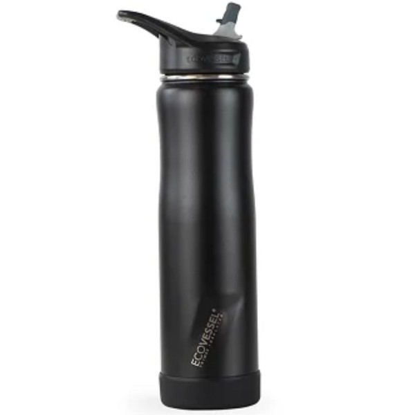 EcoVessel SUMMIT, Stainless Steel Insulated Straw Water Bottle, 700ml, Black