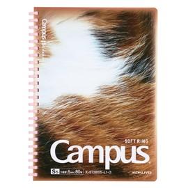 Kokuyo S138S5-L1-3 Campus Paw Soft Ring Notebook, A5, 0.2 inch (5 mm) Squared, Triltoise Cat