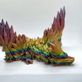3D Printed Crystal Winged Dragon Figurine - Color: Rainbow - colors will vary, Size: Medium- approx 13”