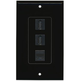 RiteAV - 2 HDMI and 1 Cat5e White Ethernet Port Wall Plate Decorative - Black