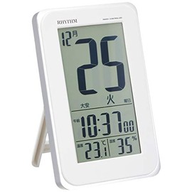 RHYTHM 8RZ139SR03 Alarm Clock, Radio Clock, Electronic Sound Alarm, Temperature, Humidity, Sunlight, Calendar, Rokuyo, Light, White, 5.0 x 3.2 x 0.9 inches (12.8 x 8.2 x 2.3 cm)