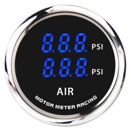 MOTOR METER RACING W Pro Series 52mm 2-1/16" Digital Dual Air Ride Air Bag Suspension Pressure Gauge 0-220 PSI Black Dial Blue LED Display with Mechanical Pressure Sensor