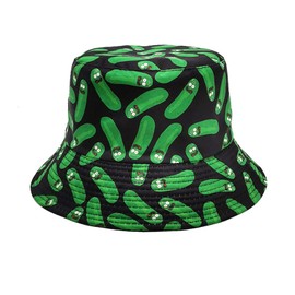 Xvbhaq Bucket Hat Unisex, Pickle Rick, Sun Hats, Pickle Cucumber, Reversible Printed, Fisherman Hat for Men, Women, Beach Caps for Outdoor, Fishing, Travel,Climbing, Hiking Black