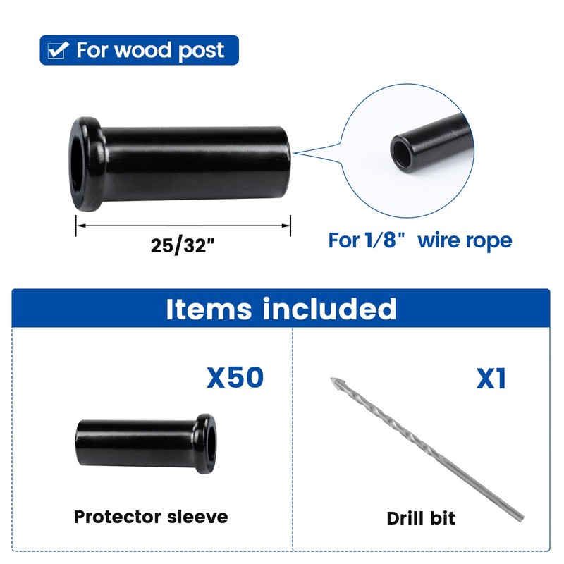 Muzata 50Pack Black Stainless Steel Protective Sleeves Cable Railing Kit
