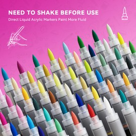 Genuisart 60 Colors Acrylic Marker With Brush Tip Automatic Ink Control, Water Based Ink Paint Markers For Rock Painting, Canvas, Wood, Ceramic, Glass, Stone, Fabric, DIY Crafts Textile & Art Supplies