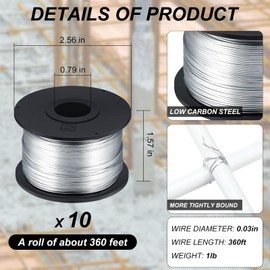 Shimeyao 10 Rolls Rebar Tie Wire Tool 1/32" 0.8 mm 360 ft Rebar Gun Tie Wire Coil for Automatic Twister Machine, 3600 ft Totally