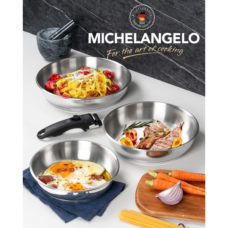 MICHELANGELO Stainless Steel Frying Pan Set, Cooking Pans with Removable