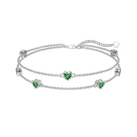 Flpruy Birthstone Anklet Bracelets for Women, 925 Sterling Silver, Heart Birthstone Anklet Bracelet, Birthday, Anniversary, Jewelry, Best Mother's Day for Women, Wife, Daughter, Her, 9"-11", Base